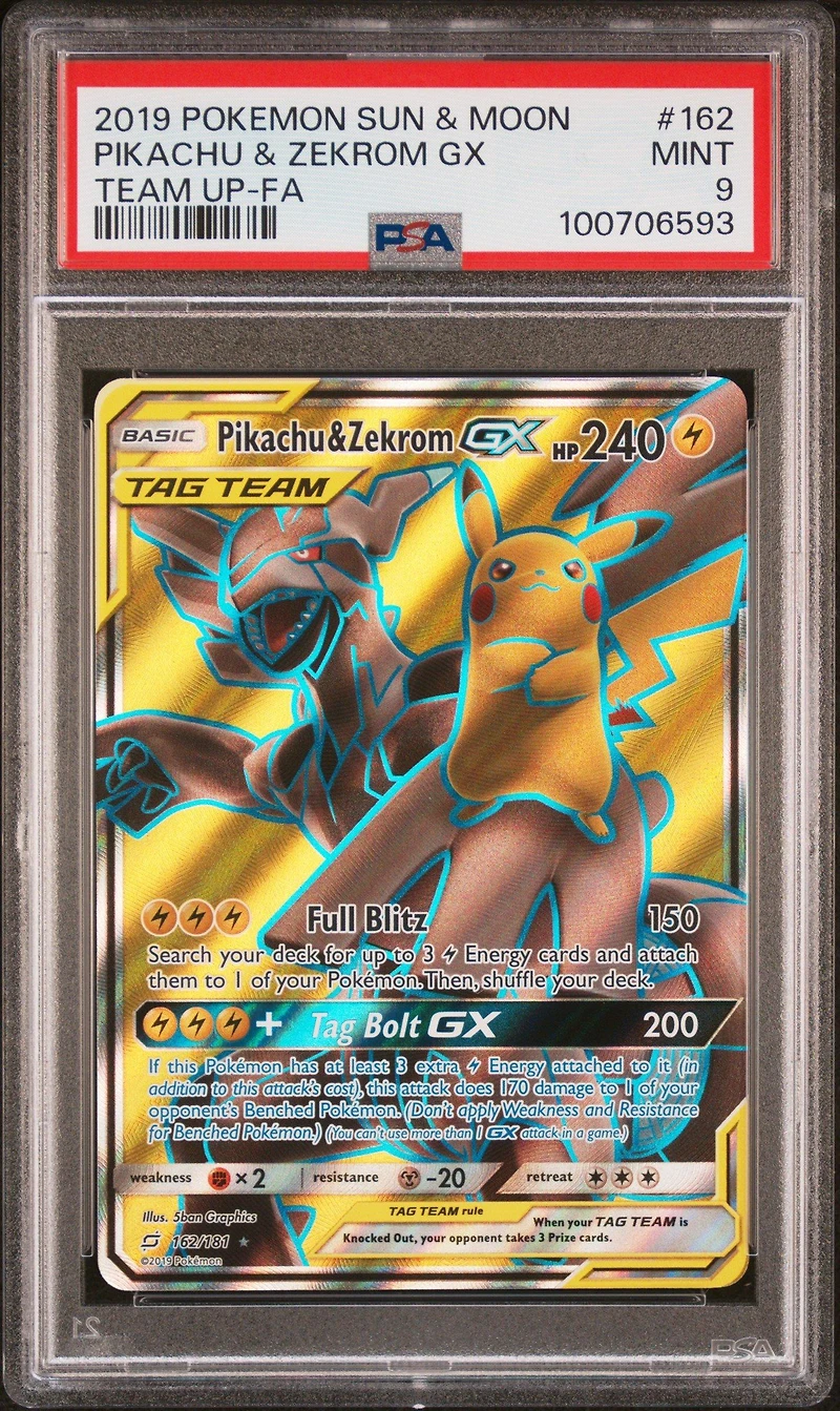 2019 Pokemon Sun & Moon Team Up 162 Full Art/pikachu & Zekrom Gx PSA