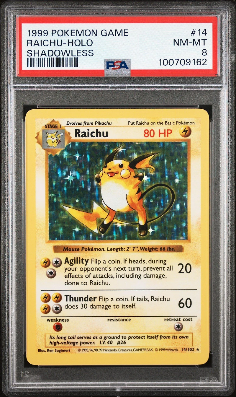 1999 Pokemon Game 14 Raichu-holo Shadowless PSA