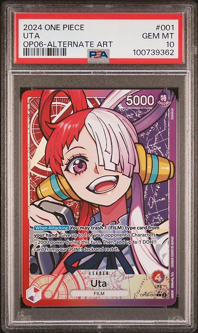2024 One Piece Op06-wings Of The Captain 001 Uta Alternate Art PSA 10