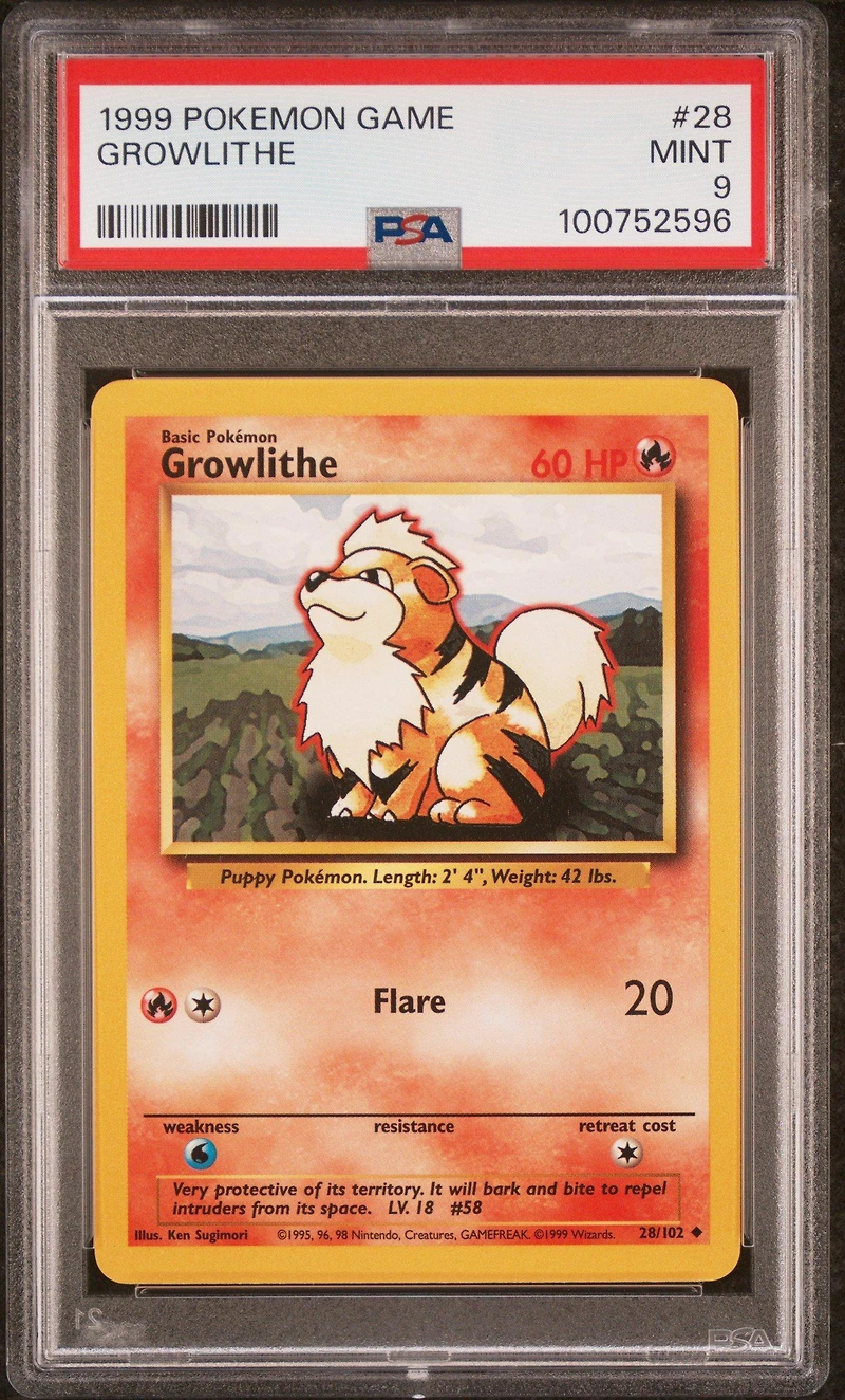 1999 Pokemon Game 28 Growlithe PSA