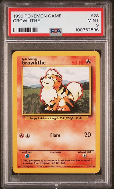 1999 Pokemon Game 28 Growlithe PSA