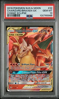 2019 Pokemon Sun & Moon Cosmic Eclipse Charizard & Braixen Gx PSA