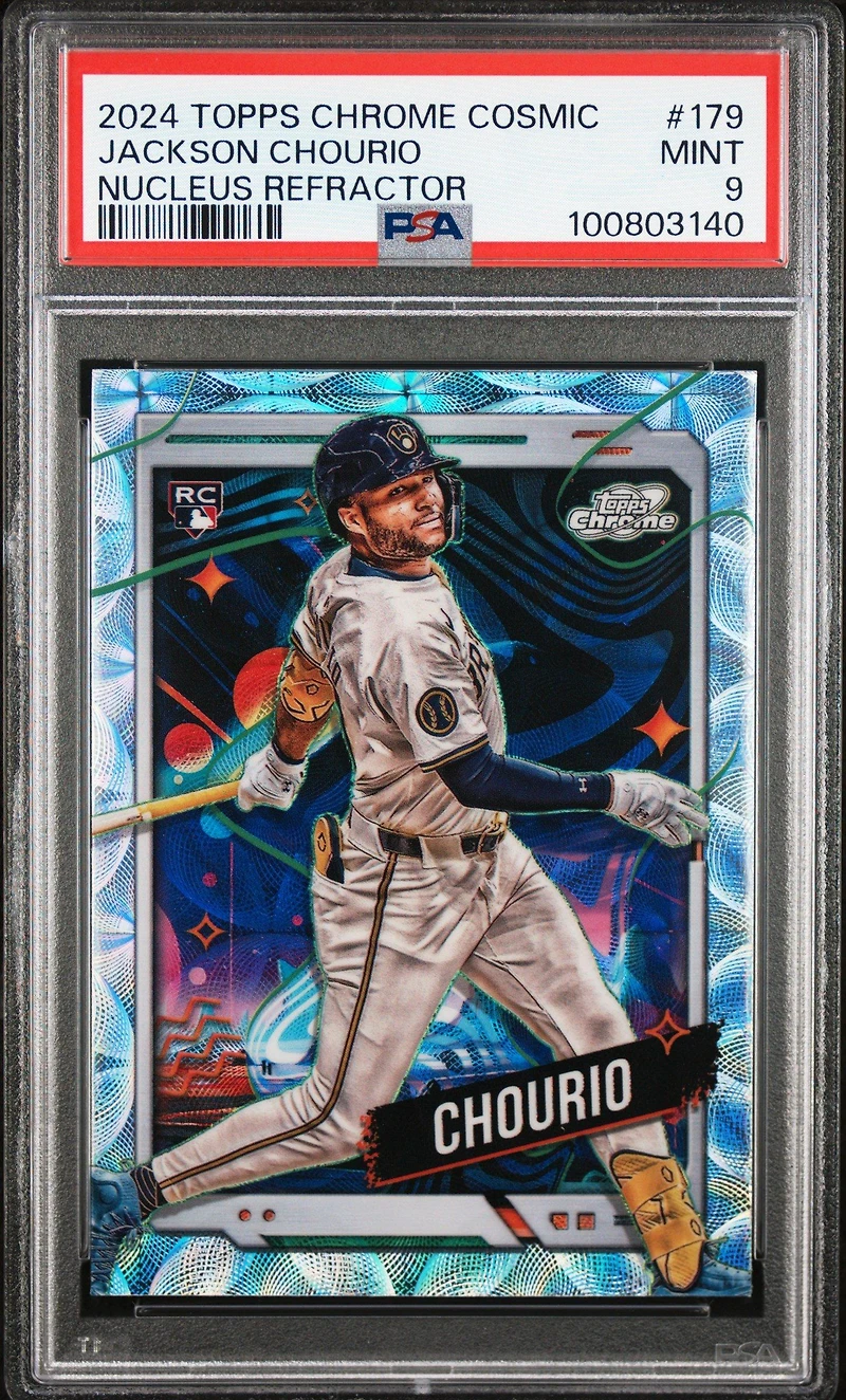 2024 Topps Chrome Cosmic 179 Jackson Chourio Nucleus Refractor PSA