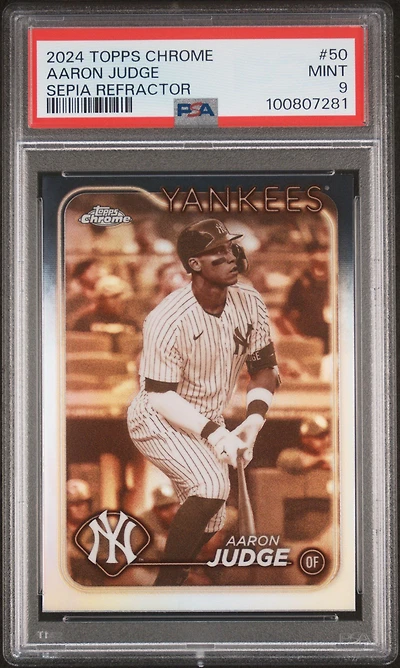 2024 Topps Chrome 50 Aaron Judge Sepia Refractor PSA 9
