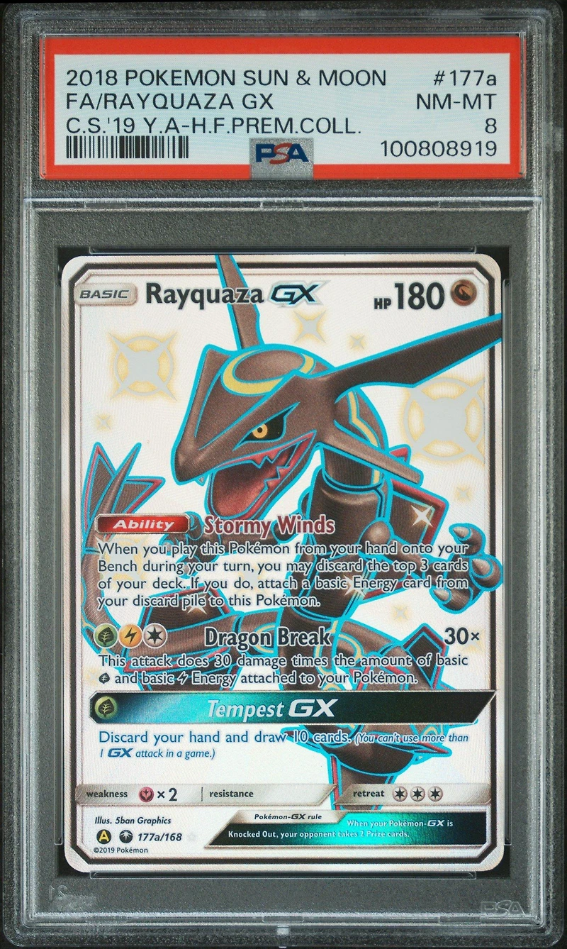 2018 Pokemon Sun & Moon Celestial Storm 177a Full Art/rayquaza Gx 2019 Yellow A Hidden Fates Premium Collection PSA