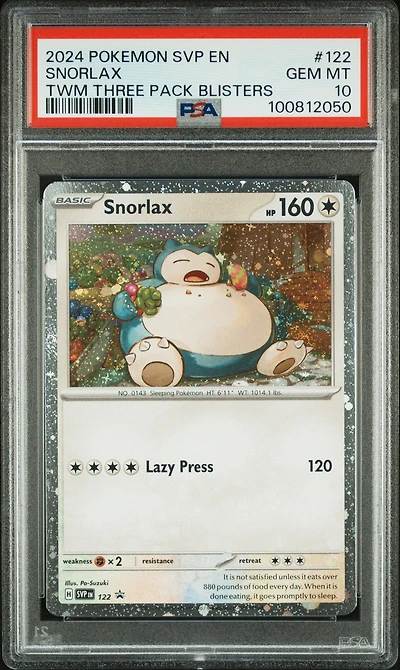 2024 Pokemon Svp En-sv Black Star Promo 122 Snorlax Twilight Masquerade Three Pack Blisters PSA