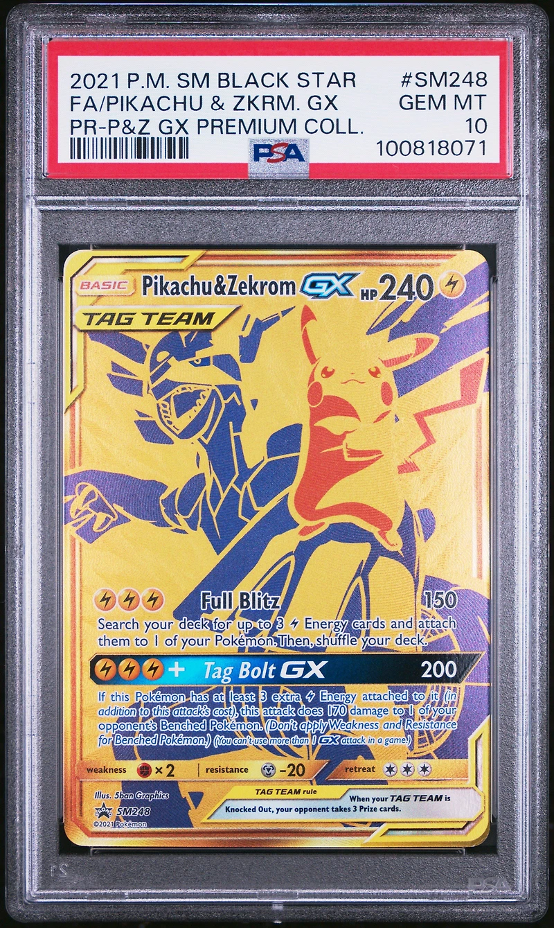 2021 Pokemon Sm Black Star Promo Sm248 Full Art/pikachu & Zekrom Gx Pikachu & Zekrom Gx Premium Collection PSA