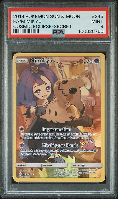 2019 Pokemon Sun & Moon Cosmic Eclipse 245 Full Art/mimikyu Secret PSA