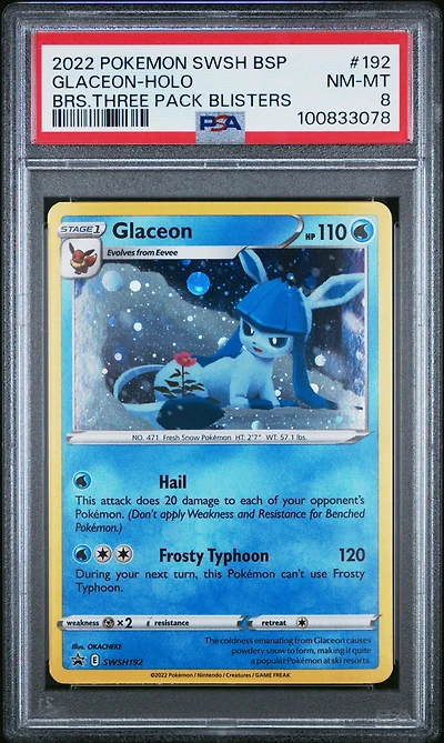 2022 Pokemon Swsh Black Star Promo 192 Glaceon-holo Brilliant Stars Three Pack Blisters PSA 8