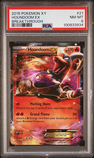 2015 Pokemon Xy Breakthrough 21 Houndoom Ex PSA 8