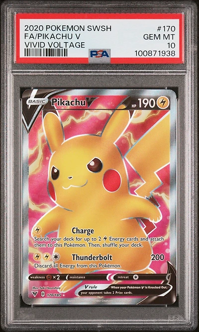 2020 Pokemon Sword & Shield Vivid Voltage 170 Full Art/pikachu V PSA 10