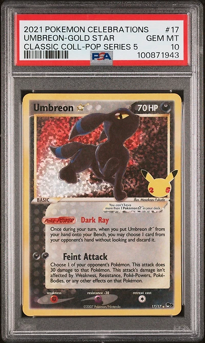2021 Pokemon Celebrations Classic Collection 17 Umbreon-gold Star PSA