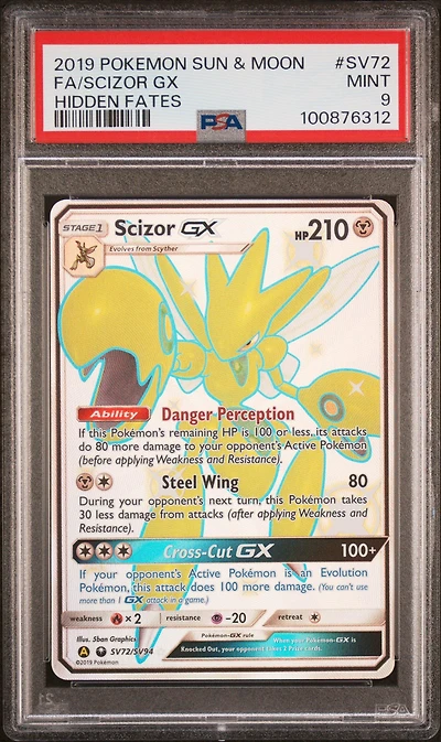 2019 Pokemon Sun & Moon Hidden Fates Sv72 Full Art/scizor Gx PSA