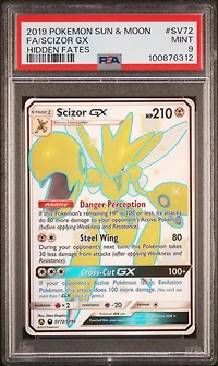 2019 Pokemon Sun & Moon Hidden Fates Sv72 Full Art/scizor Gx PSA