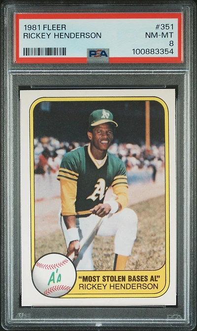 1981 Fleer 351 Rickey Henderson PSA 8