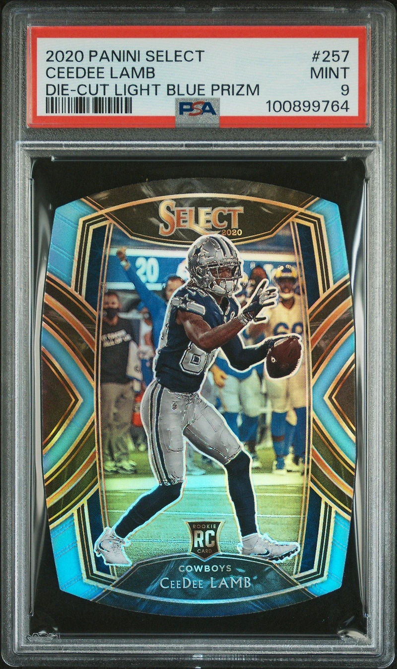 2020 Panini Select 257 Ceedee Lamb Die-cut Light Blue Prizm PSA 9