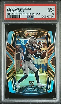 2020 Panini Select 257 Ceedee Lamb Die-cut Light Blue Prizm PSA 9