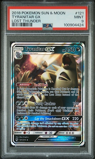 2018 Pokemon Sun & Moon Lost Thunder 121 Tyranitar Gx PSA