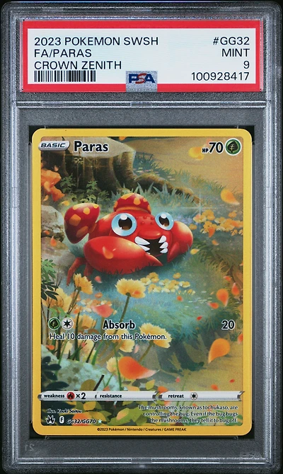 2023 Pokemon Sword And Shield Crown Zenith Gg32 Full Art/paras PSA 9