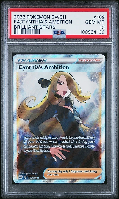 2022 Pokemon Sword & Shield Brilliant Stars 169 Full Art/cynthia's Ambition PSA