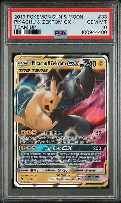2019 Pokemon Sun & Moon Team Up 33 Pikachu & Zekrom Gx PSA