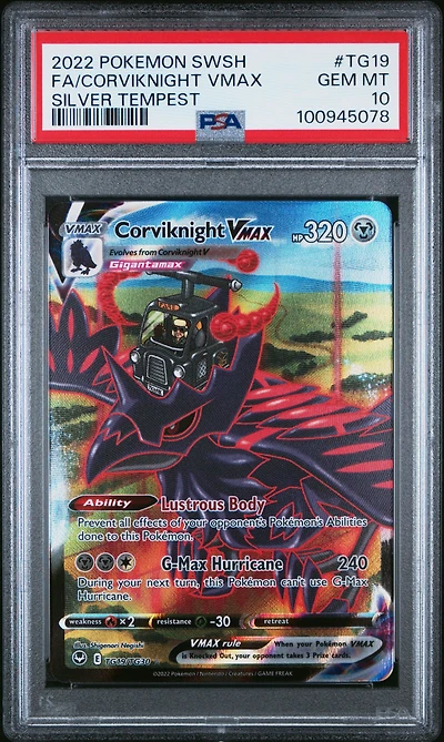 2022 Pokemon Sword & Shield Silver Tempest Tg19 Full Art/corviknight Vmax PSA 10