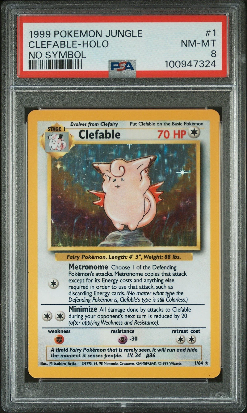 1999 Pokemon Jungle 1 Clefable-holo No Symbol PSA 8