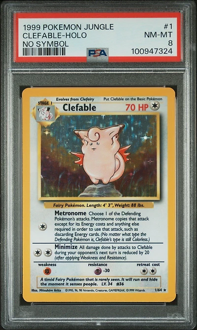 1999 Pokemon Jungle 1 Clefable-holo No Symbol PSA 8