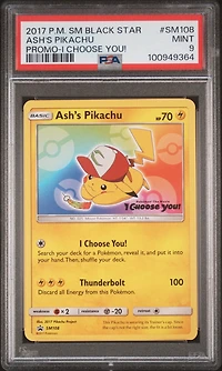 2017 Pokemon Sm Black Star Promo Sm108 Ash's Pikachu I Choose You! PSA 9