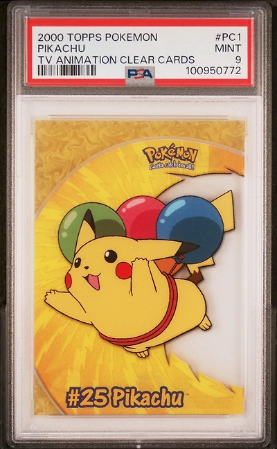 2000 Topps Pokemon Tv Animation Clear Cards Pc1 Pikachu PSA 9