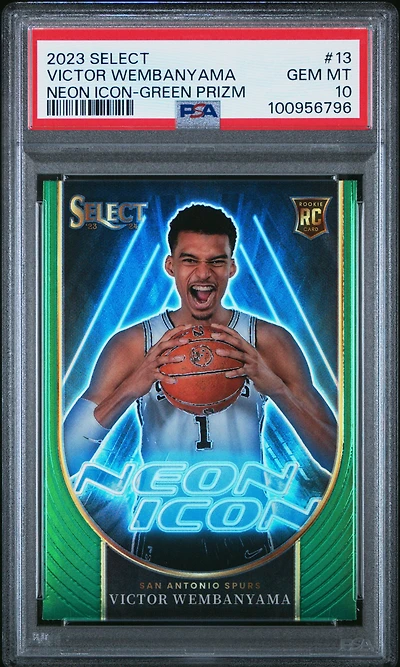 2023 Panini Select Neon Icon 13 Victor Wembanyama Green Prizm PSA 10