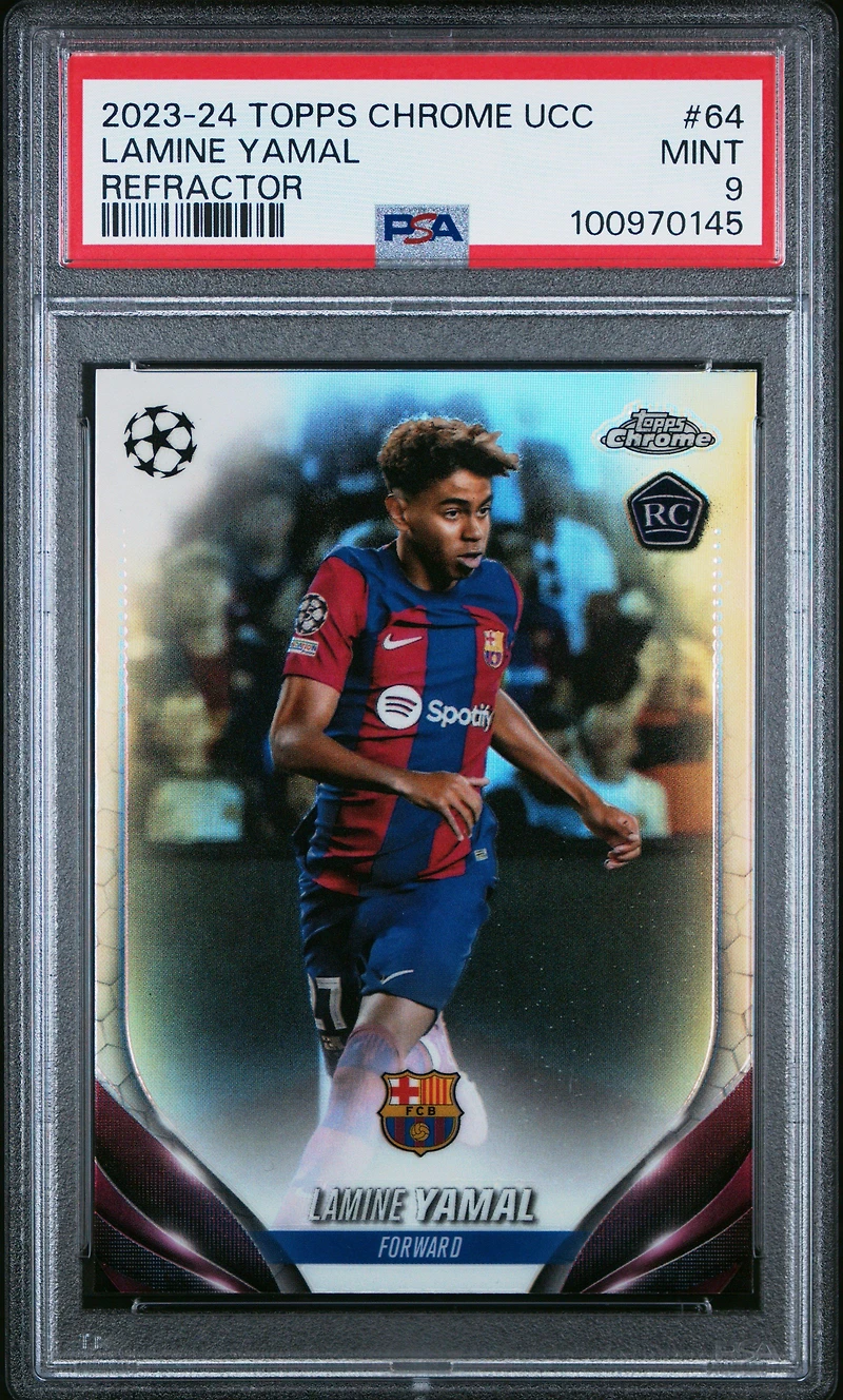 2023-24 Topps Chrome Uefa Club Competitions 64 Lamine Yamal Refractor PSA