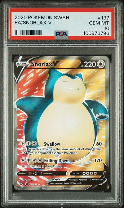 2020 Pokemon Sword & Shield 197 Full Art/snorlax V PSA