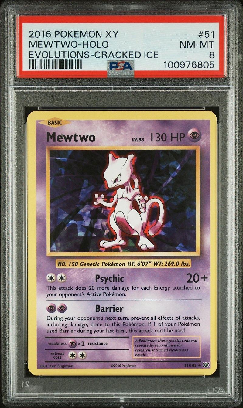 2016 Pokemon Xy Evolutions 51 Mewtwo-holo Cracked Ice PSA 8
