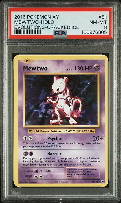 2016 Pokemon Xy Evolutions 51 Mewtwo-holo Cracked Ice PSA 8