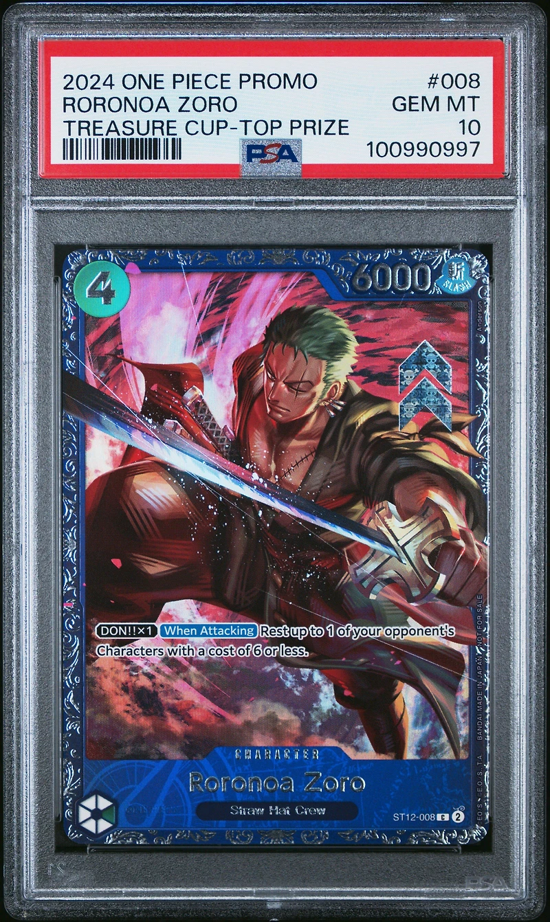 2024 One Piece Promos 008 Roronoa Zoro Treasure Cup-top Prize PSA 10