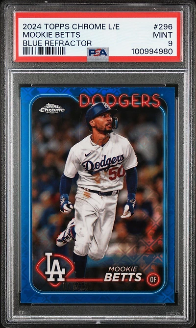 2024 Topps Chrome Logofractor Edition 296 Mookie Betts Blue Refractor PSA 9