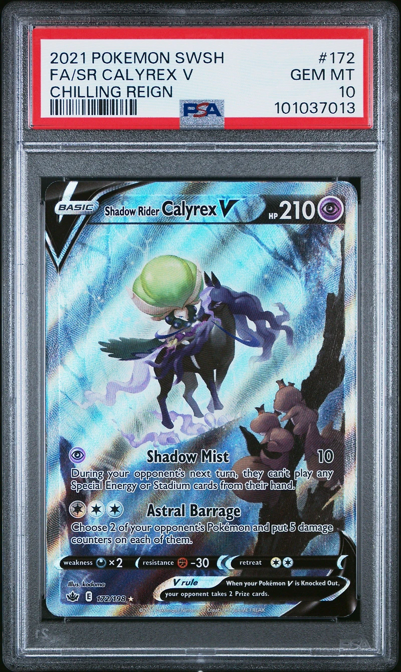 2021 Pokemon Sword & Shield Chilling Reign Full Art/shadow Rider Calyrex V PSA
