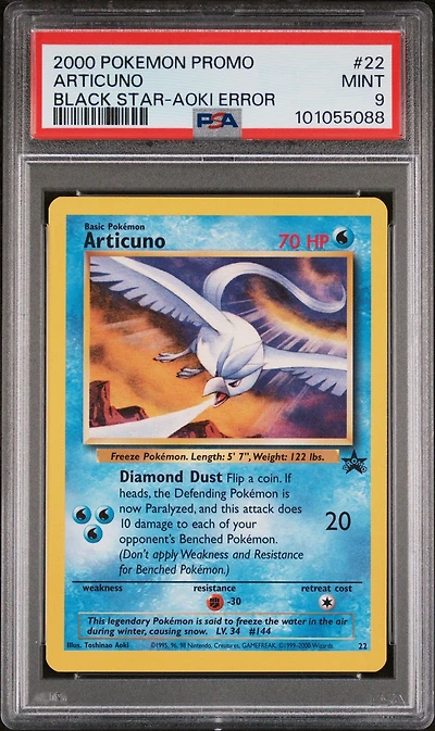 2000 Pokemon Promo Black Star 22 Articuno Toshinao Aoki Error PSA