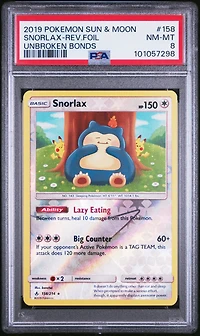 2019 Pokemon Sun & Moon Unbroken Bonds 158 Snorlax-reverse Foil PSA
