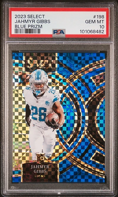 2023 Panini Select 198 Jahmyr Gibbs Blue Prizm PSA 10