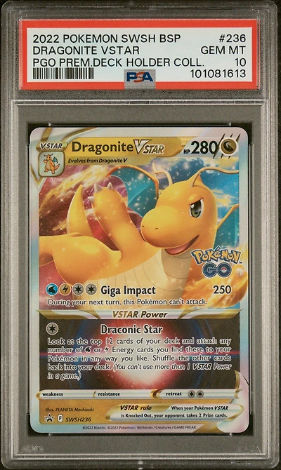 2022 Pokemon Swsh Black Star Promo 236 Dragonite Vstar Pokemon Go Premier Deck Holder Collection PSA