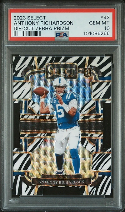 2023 Panini Select 43 Anthony Richardson Die-cut Zebra Prizm PSA 10