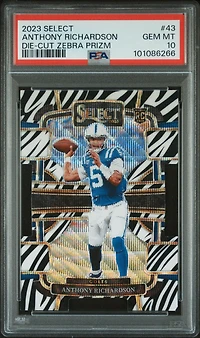 2023 Panini Select 43 Anthony Richardson Die-cut Zebra Prizm PSA 10