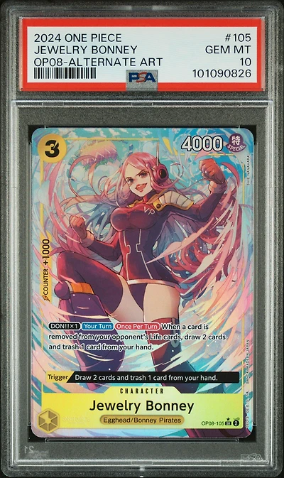 2024 One Piece Op08-two Legends 105 Jewelry Bonney Alternate Art PSA 10