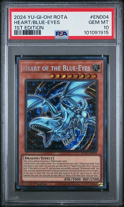 2024 Yu-gi-oh! Rota-rage Of The Abyss En004 Heart Of The Blue-eyes 1st Edition PSA 10