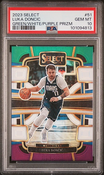 2023 Panini Select 51 Luka Doncic Green/white/purple Prizm PSA 10