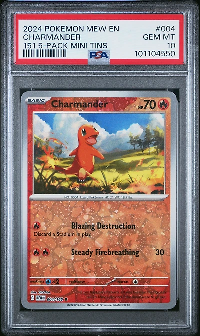 2024 Pokemon Mew En-151 004 Charmander 151 5-pack Mini Tins PSA