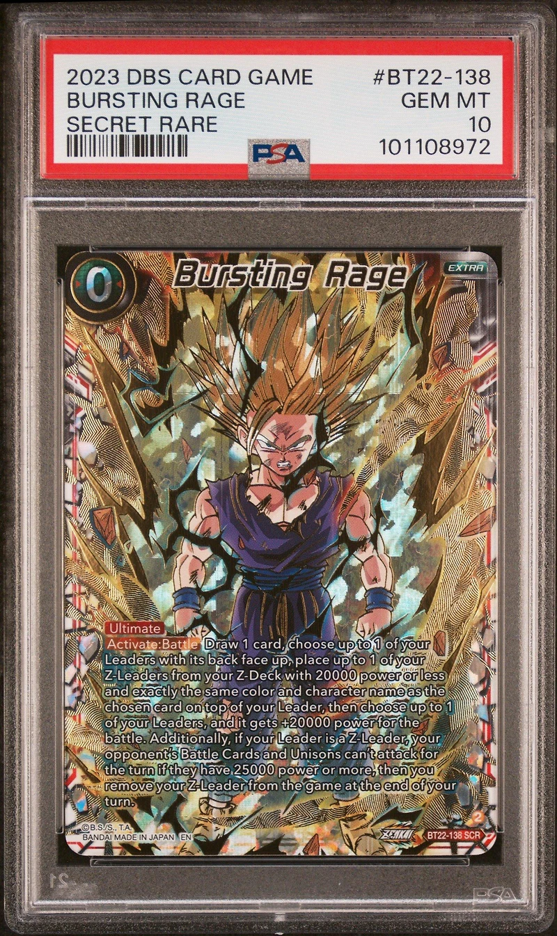 2023 Dragon Ball Super Card Game Series 22 Critical Blow Bt22-138 Bursting Rage Secret Rare PSA 10