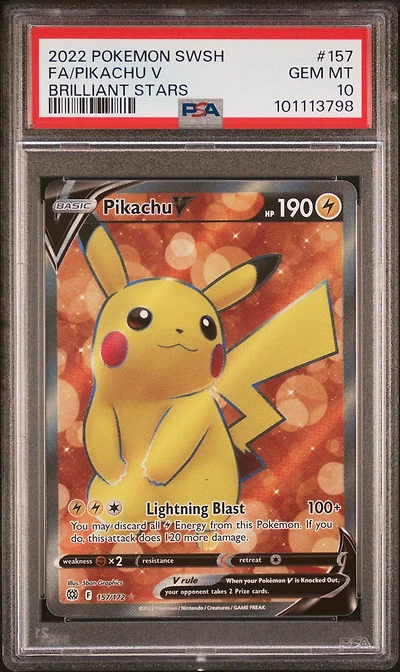 2022 Pokemon Sword & Shield Brilliant Stars 157 Full Art/pikachu V PSA